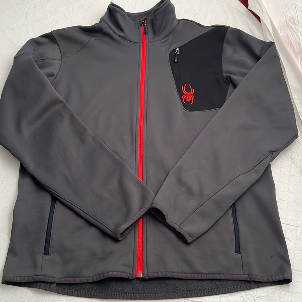 Spyder Bandit Stryke gray neon orange and black lightweight full zip jacket